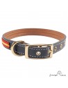 Collar doble piel bandera España latón personalizado Negro para perro