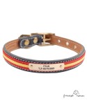 Collar doble piel bandera España latón personalizado Negro para perro