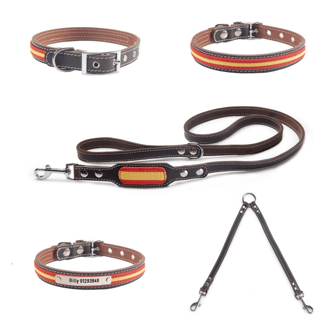 Colección Piel Vaquetilla Herrajes Níquel Bandera España para perros